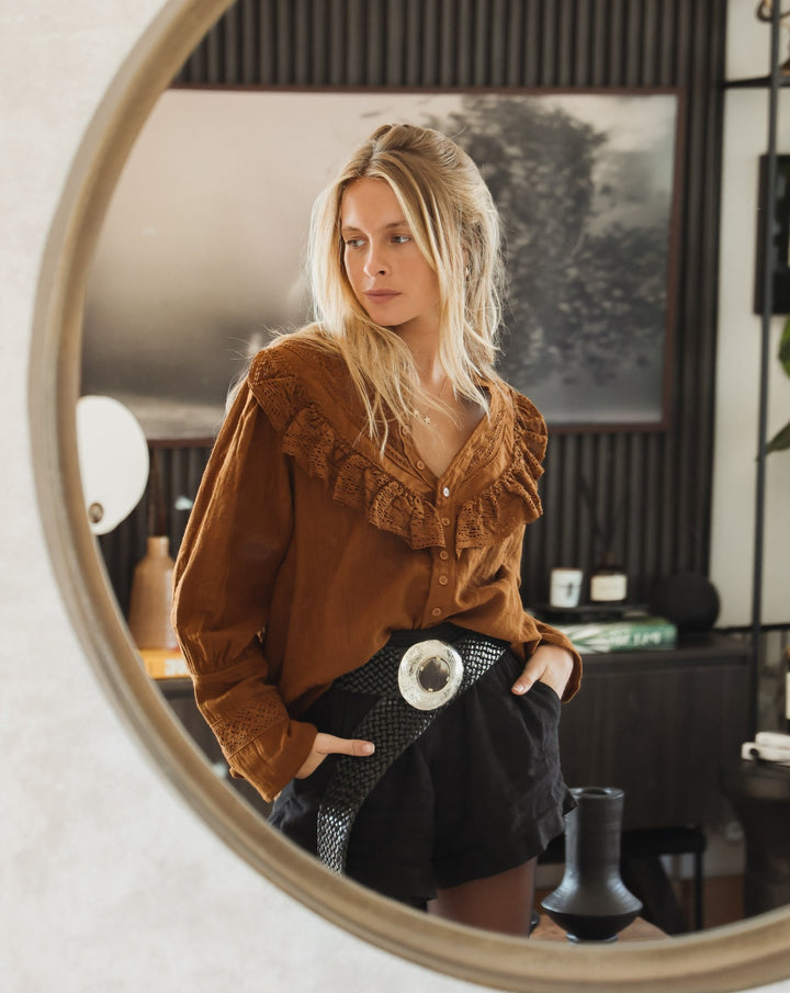 Blusa Magnolia Manga Larga - Café
