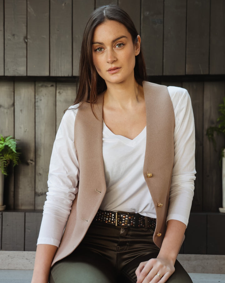Polera Cuello V Manga Larga - Blanca