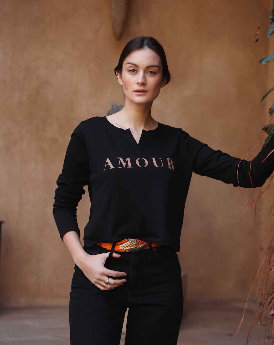 Polera Amour - Manga Larga - Negra