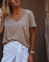 Polera Básica Cuello V  - Beige